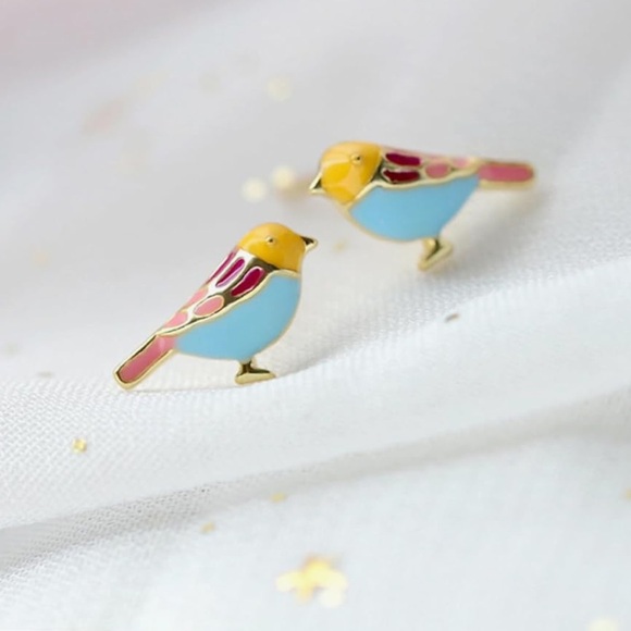 Anthropologie Jewelry - Adorable colorful enamel bird post earrings 🦜🩵